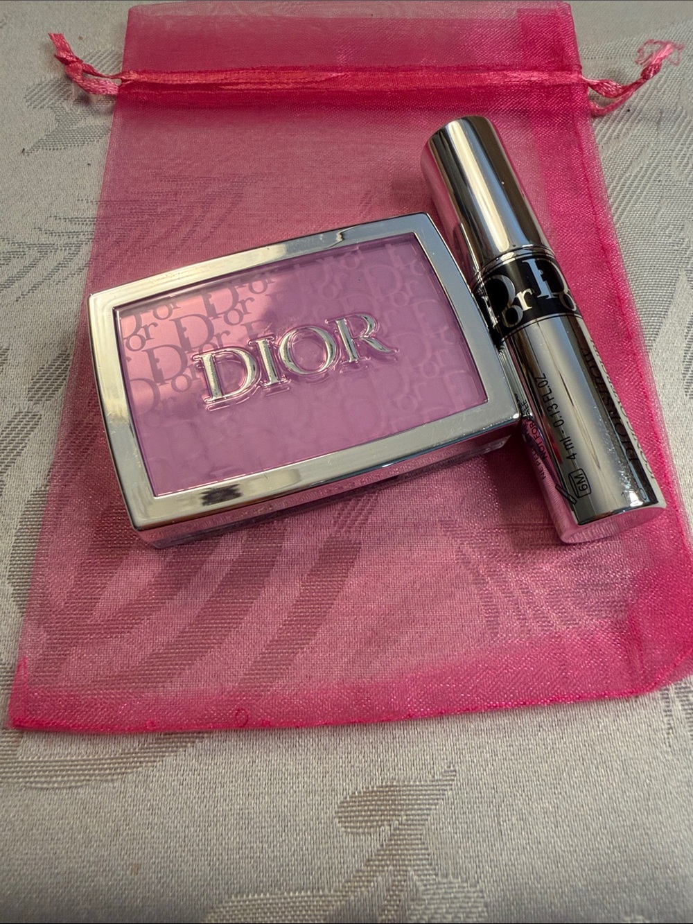 Dior Pink Blush Compact with Silver Lipstick Case